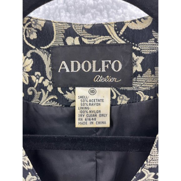 Adolfo Atelier Womens Blazer Black Floral Embroidered Lined Side Slit V Neck 10 - Picture 7 of 8